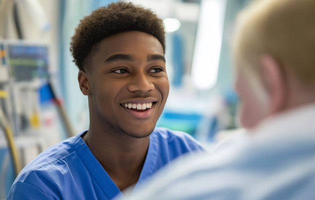 Nurse caring for patient smiling